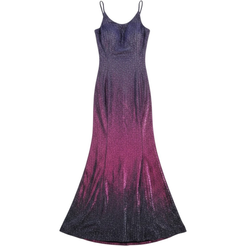 Dear Moon Womens Ombre Glitter Mermaid Gown Purple Pink Metallic Prom Dress 11